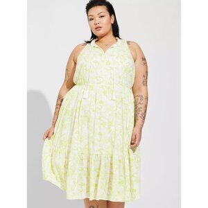 Torrid 2/2X Midi Wash Gauze Tiered Dress Chartreuse Yellow Floral